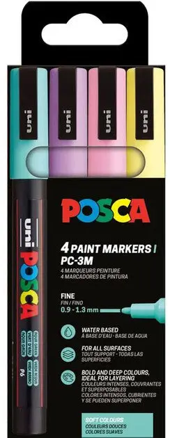 Set markera POSCA PC3M, majë 1 mm, 4 copë, ngjyra pastel