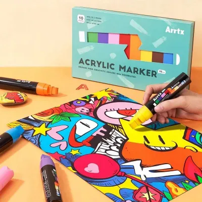 Set markerë akrilikë Arrtx, majë e gjerë 15mm, 10 copa, shumëngjyrësh - 4