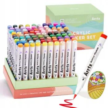 Set markerësh akrilik ARRTX 90B, 90 ngjyra, brush 1–6 mm, shumëngjyrëshe