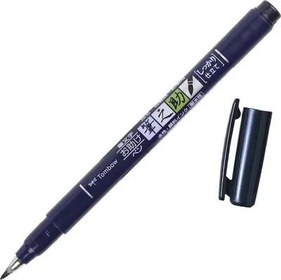 Set markerë brush Tombow Fudenosuke, 6 copë, majë e fortë, të zinj - 1