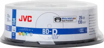 Disqe Blu-ray JVC BD-R, 25GB, 6X, të bardha, 25 copë