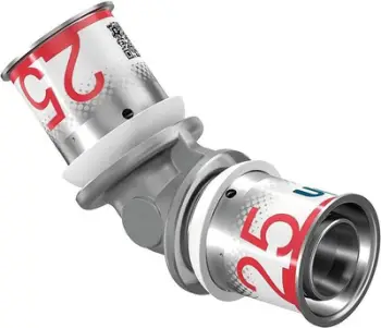 Gypth presimi Uponor S-Press Plus Elbow 45°, 25 mm, çelik inox, argjendtë