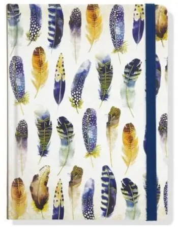 Ditari Jrnl Mid Watercolor Feathers, kapak i fortë, faqe me vija, shumëngjyrësh