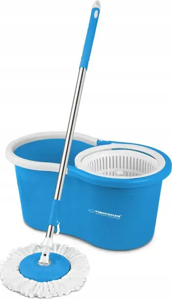 Set mop rrotullues Esperanza Perfect Clean, kova me sistem 360°, leckë mikrofibër, gri