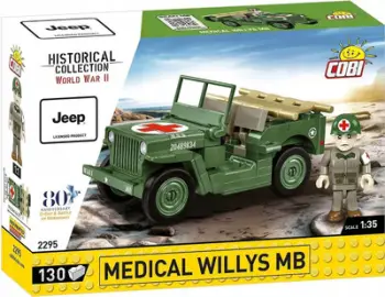 Set ndërtimi Cobi Historical Collection WWII Jeep Willys MB Medical, 1:35, me figurë mjeku, shumëngjyrësh