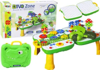 Set ndërtimi Leantoys Table Suitcase Dinosaur, 249 copë, me kaçavidë, shumëngjyrësh