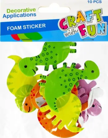 Set ngjitëse dekorative Craft with Fun DINO MIX, EVA shkumë, 10 copë, shumëngjyrëshe