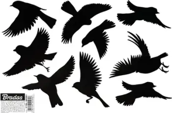 Set ngjitësesh për dritare Warning Birds, 9 figura x 10 fletë, i zi