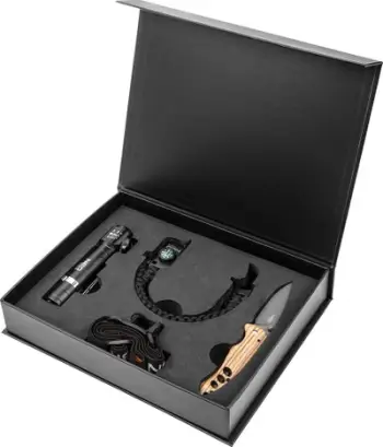 Set outdoor Neo 63-033, 3 në 1, llambë koke USB, thikë palosëse, byzylyk survival