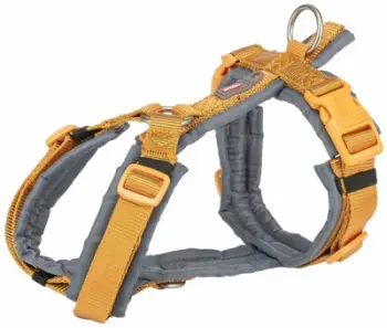 Set parzmore qeni Trixie Premium Trekking, XS 32-38 cm, qafore dhe litar, e verdhë curry dhe gri grafit