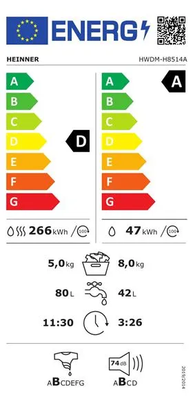 Lavatriçe tharëse Heinner HWDM-H8514A, 8/5kg, 1400rpm, e bardhë - 5
