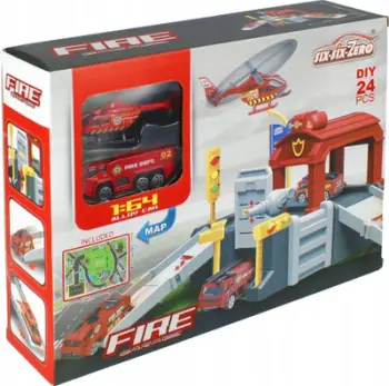Set parkimi zjarrfikësish Mega Creative Fire Brigade, 24 pjesë, me aksesorë, shumëngjyrësh
