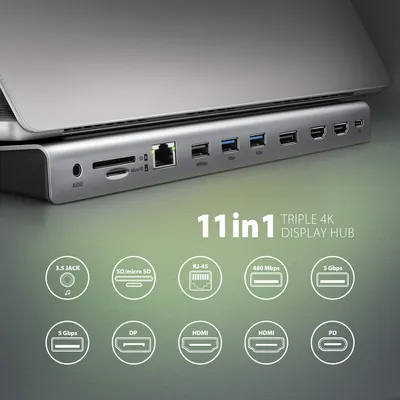 Docking Station AXAGON HMC-4KX3 USB-C 5GBPS TRIPLE 4K DISPLAY 11IN1, 40cm - 2