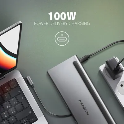 Docking Station AXAGON HMC-4KX3 USB-C 5GBPS TRIPLE 4K DISPLAY 11IN1, 40cm - 9
