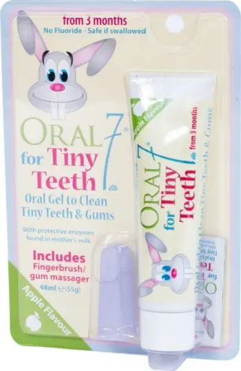 Set për daljen e dhëmbëve Oral7 Tiny Teeth, xhel qetësues 48ml, furçë silikoni për foshnja