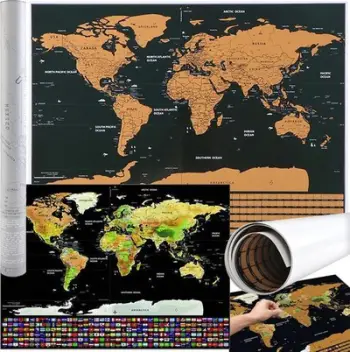 Hartë botërore me gërvishtje Los S, me flamuj, 23443, e zezë me ar