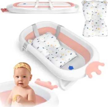 Vaskë palosëse për bebe Ricokids RK-280, me jastëk, e bardhë rozë