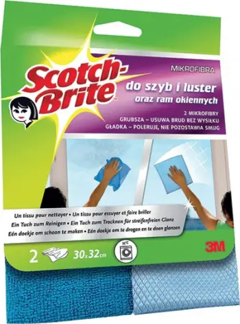 Leckë mikrofibër Scotch Brite, për dritare dhe pasqyra, set 2 copë, blu e errët dhe e çelët