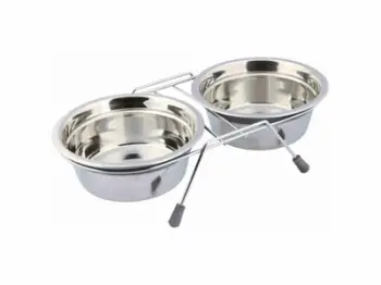 Set për qen Trixie Stainless Steel Stand, 2 ena çelik inox 900ml, me qëndruesë unazë