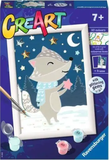 Set pikturimi Ravensburger CreArt Badger among the stars, për fëmijë, me numra, shumëngjyrësh