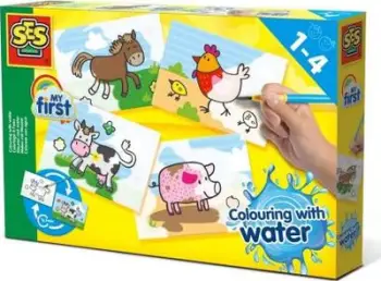 Set pikturimi SES My First Colouring with Water Farm Animals, për fëmijë 1 4 vjeç, shumëngjyrësh
