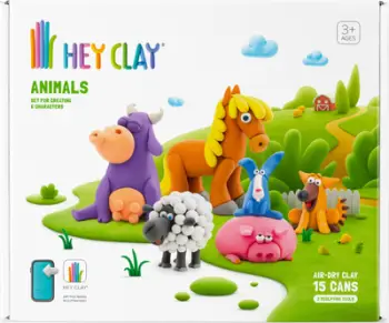 Set plasteline Hey Clay Animals, 6 figura, shumëngjyrësh