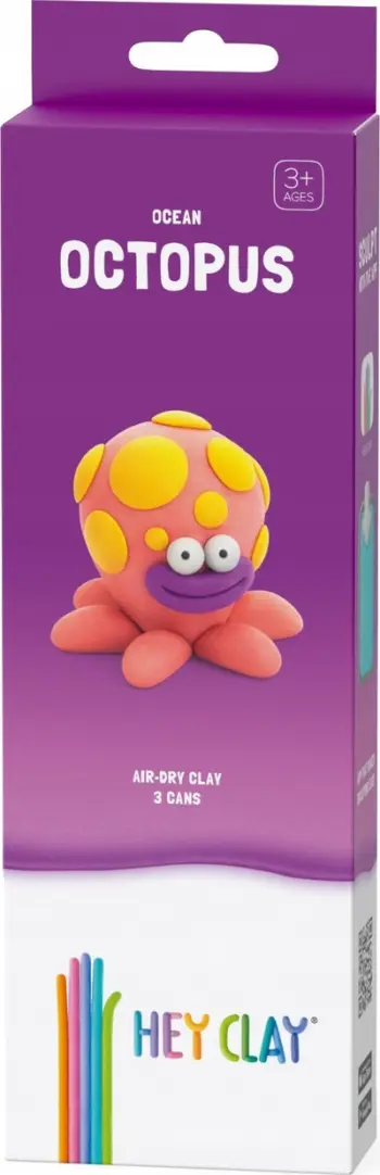 Set plasteline Hey Clay Octopus Tm Toys, 3 kanaçe, shumëngjyrëshe