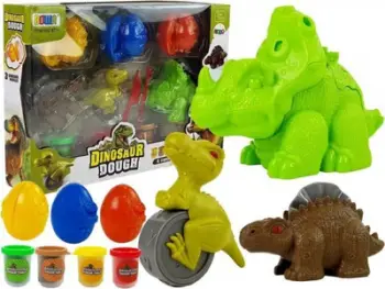 Set plasteline Play Dough Dinosaur Eggs Mould, 12 pjesë, 4 ngjyra, shumëngjyrësh