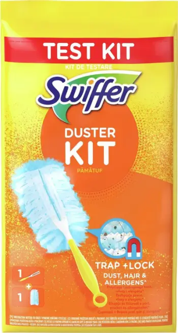 Set pluhuros Swiffer Trap and Lock Duster Kit, dorezë 1 copë, rifill 1 copë