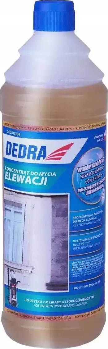 Lëng pastrues fasadash Dedra Liquid, 1L, alkalik, transparent
