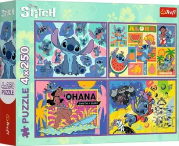 Set puzzle Trefl 4 Puzzles The Extraordinary Stitch, 250 pjesë, shumëngjyrësh