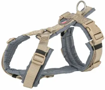 Set qafore dhe zinxhir Trixie Premium Trekking, 62 74 cm, 2.5 cm, bezhë me gri