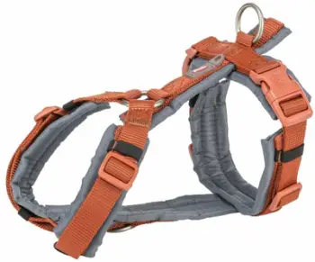 Set qafore dhe zinxhiri Trixie Premium Trekking, 32 38 cm, për qen të vegjël, kafe ndryshku grafit gri