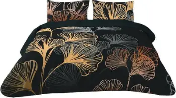 Set mbulesa krevati Prestige Satin Golden Leaves, 220x200 cm, motive me gjethe ari