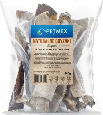 Shpërblim për qen PETMEX Beefhide with Fur, lëkurë viçi me qime, 15cm, 200g