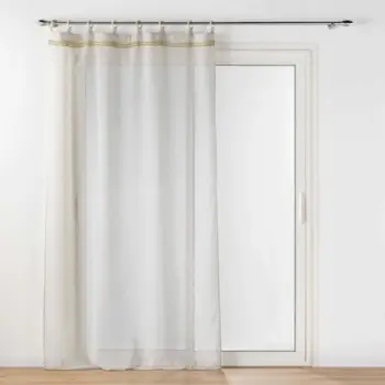 Perde dekorative Wood In Woven Linen Voile, 140x240cm, me unaza, ngjyrë lino