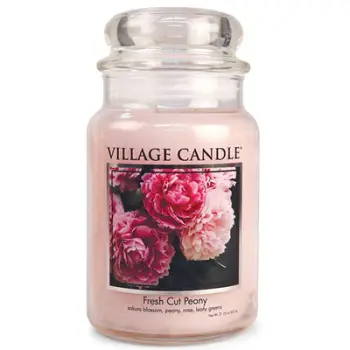 Qiri aromatik Village Candle Fresh Cut Peony Large Glass Apothecary Jar, 21.25 oz