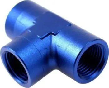 Lidhës T alumini TurboWorks Female Tee 1/8"-27NPT, për vaj ujë dhe karburant, argjendtë