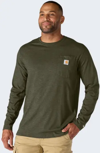 Bluzë me mëngë të gjata Carhartt Force Relaxed Fit, xhep në gjoks, UPF 25+, jeshile Basil Heather