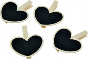 Klemça dekorative druri Arpex Heart Clips, set 4 copë, me zemër dhe tabelë