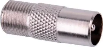 Adapter antene për prizë F, metalik, i drejtë, argjendtë