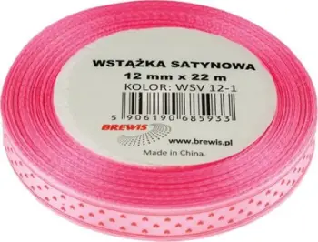 Shirit sateni dekorativ Brewis Satin Ribbon Hearts No. 1, 12mm, 32m, me zemra