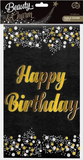 Mbulese tavoline Godan Happy Birthday, folie, 137x183 cm, e zezë