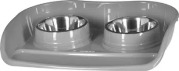 Set enë për qen Barry King, 2x 1.3L çelik inox me tapet, gri