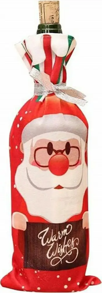 Këllëf shishe Krishtlindjesh Santa Claus, poliestër, dekorativ, i kuq