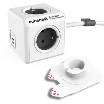 Zgjatues energjie Cubenest Powercube Extended, 4x prizë, 2x USB C PD 35W, 1.5 m, i bardhë gri