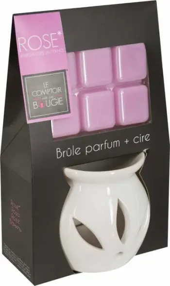 Set aromatizues Le Comptoir de la Bougie Rose, djegës qeramike, dyll aromatik trëndafili, i bardhë