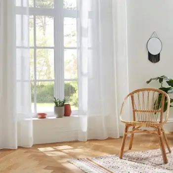 Perde transparente Atmosphera Sablé White, voile 100% poliester, me unaza, e bardhë