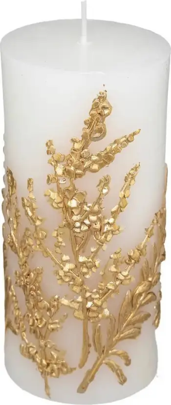Qiri dekorativ Atmosphera Christmas Candle, 14.5cm, motiv bimor, i bardhë me ari