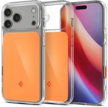 Futrollë telefoni Spigen Ultra Hybrid T MagSafe, iPhone 17 Pro Max, transparente, portokalli me shkëlqim